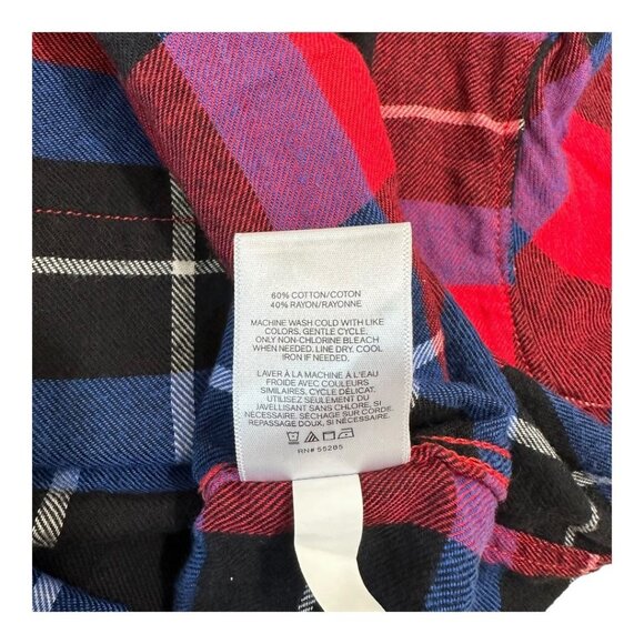 EXPRESS Women SZ M Red Plaid Flannel Cropped Button Down Shirt Long Sleeve - Picture 8 of 11